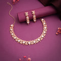 Tehzeeb Creations Rose Gold-Polished White Choker Necklace With Dangle Earrings | Grocsy