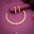 Tehzeeb Creations Rose Gold-Polished White Choker Necklace With Dangle Earrings | Grocsy
