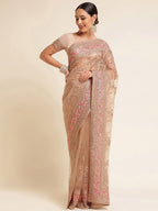 kasee Floral Embroidered Net Saree | Grocsy