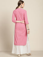 Sangria Women Pink & White Striped Sequin Detail Kurta | Grocsy