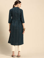 Sangria Women Navy Blue Striped Kurta | Grocsy