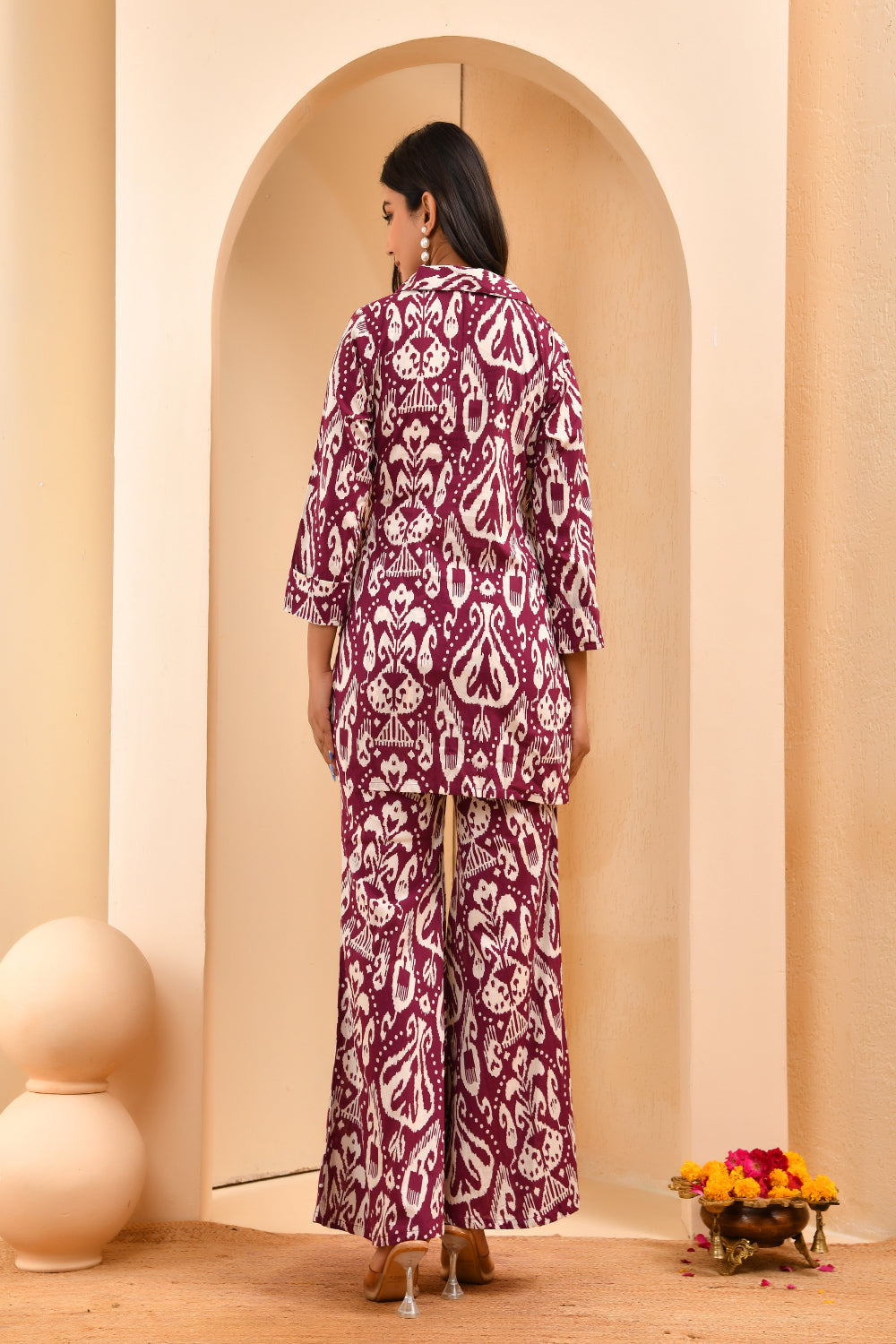 Vaasva Women Ikat Cord Set With Bell Bottom Pants | Grocsy