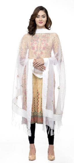 A R Silk Women's Orgenza Cotton Gota Work White Fancy Chunni | Grocsy