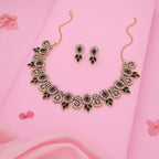 Tehzeeb Creations Gold-Polished Black Colour Choker With Dangle Earrings | Grocsy