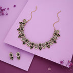 Tehzeeb Creations Gold-Polished Black Colour Choker With Dangle Earrings | Grocsy