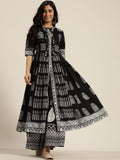 Sangria Women Black & White Ethnic Motifs Printed Pure Cotton Kurta with Sharara | Grocsy