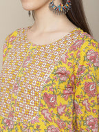 Sangria Women Yellow Printed Gotta Patti Pure Cotton Kurta with Trousers & Dupatta | Grocsy