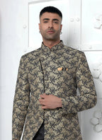 Raivat Ethnic Mens Jacquard Silk Embroidery Indo Western In Black Colour | Grocsy