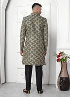 Raivat Ethnic Mens Jacquard Silk Embroidery Indo Western In Black Colour | Grocsy