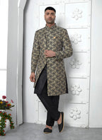 Raivat Ethnic Mens Jacquard Silk Embroidery Indo Western In Black Colour | Grocsy