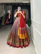 Vastranavya Kashmiri Print With Foil Print Lehenga with Unstitched Printed Blouse - Onion | Grocsy