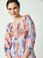 Myshka Women's Multi Abstract Printed A-Line Dress | Grocsy