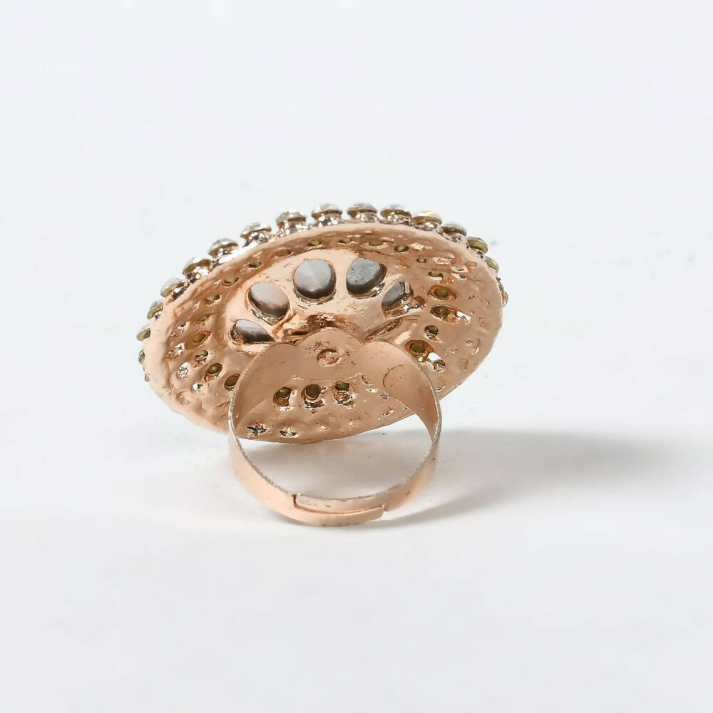 Mominos Fashion Joharkamal Gold-Polished Stone Studded Adjustable Finger Ring - Design 06 | Grocsy