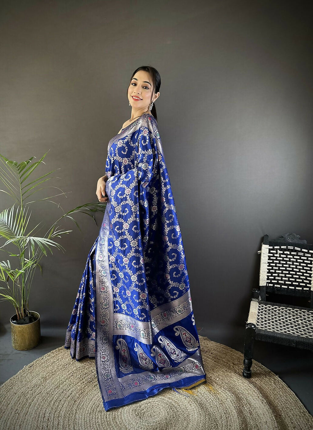 Joban Fashion Royal Blue Meenakari Banarasi Silk Sarees | Grocsy