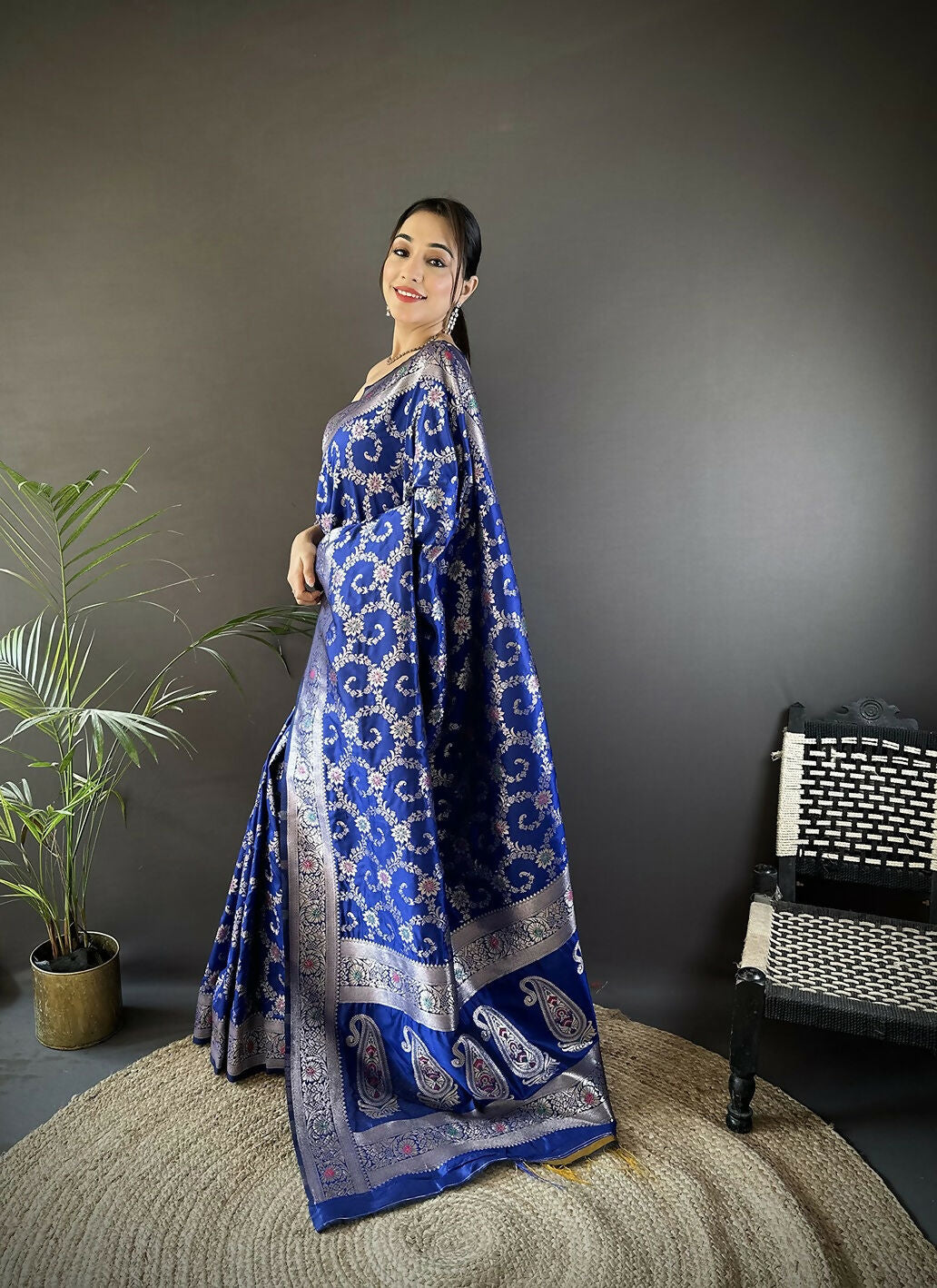 Joban Fashion Royal Blue Meenakari Banarasi Silk Sarees | Grocsy