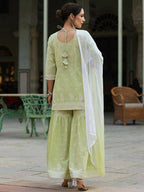 Juniper Women's Lime Green Cambric Floral Print Kurta Sharara Sets | Grocsy