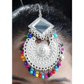 MS Fashion India Oxidized Silver Tone Indian Bridal Wear Mirror Maang Tikka | Grocsy