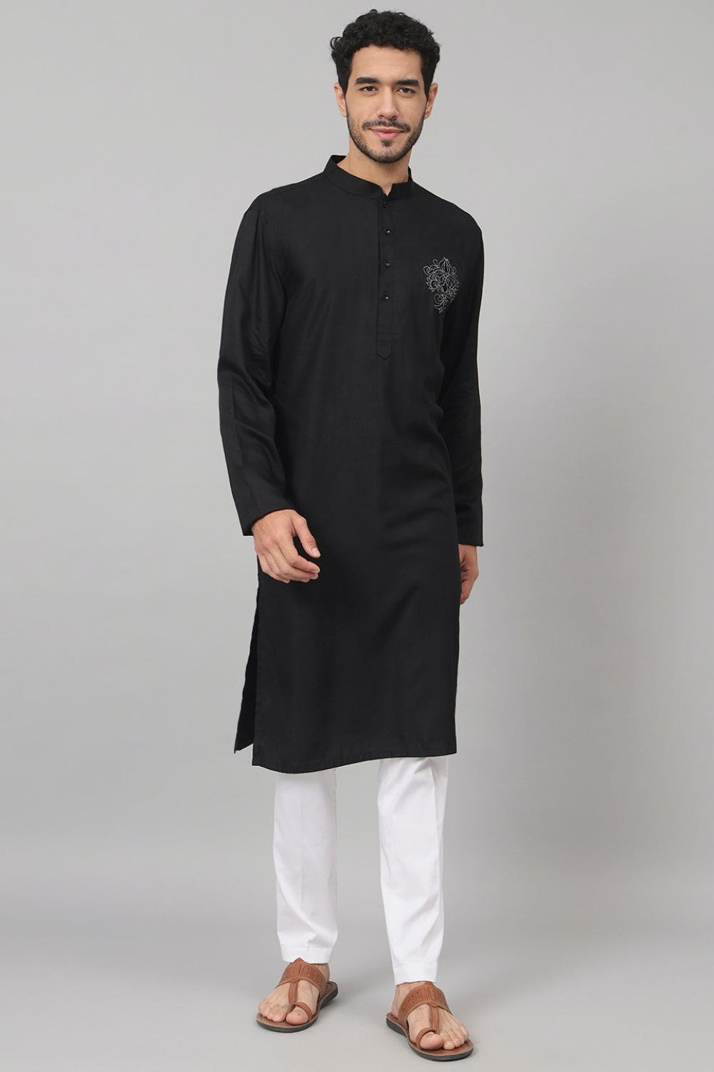 Coal Motif Embroidered Cotton Kurta by Hilo Design | Grocsy