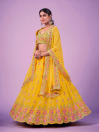 Myra Yellow Georgette Embroidered Designer Lehenga | Grocsy