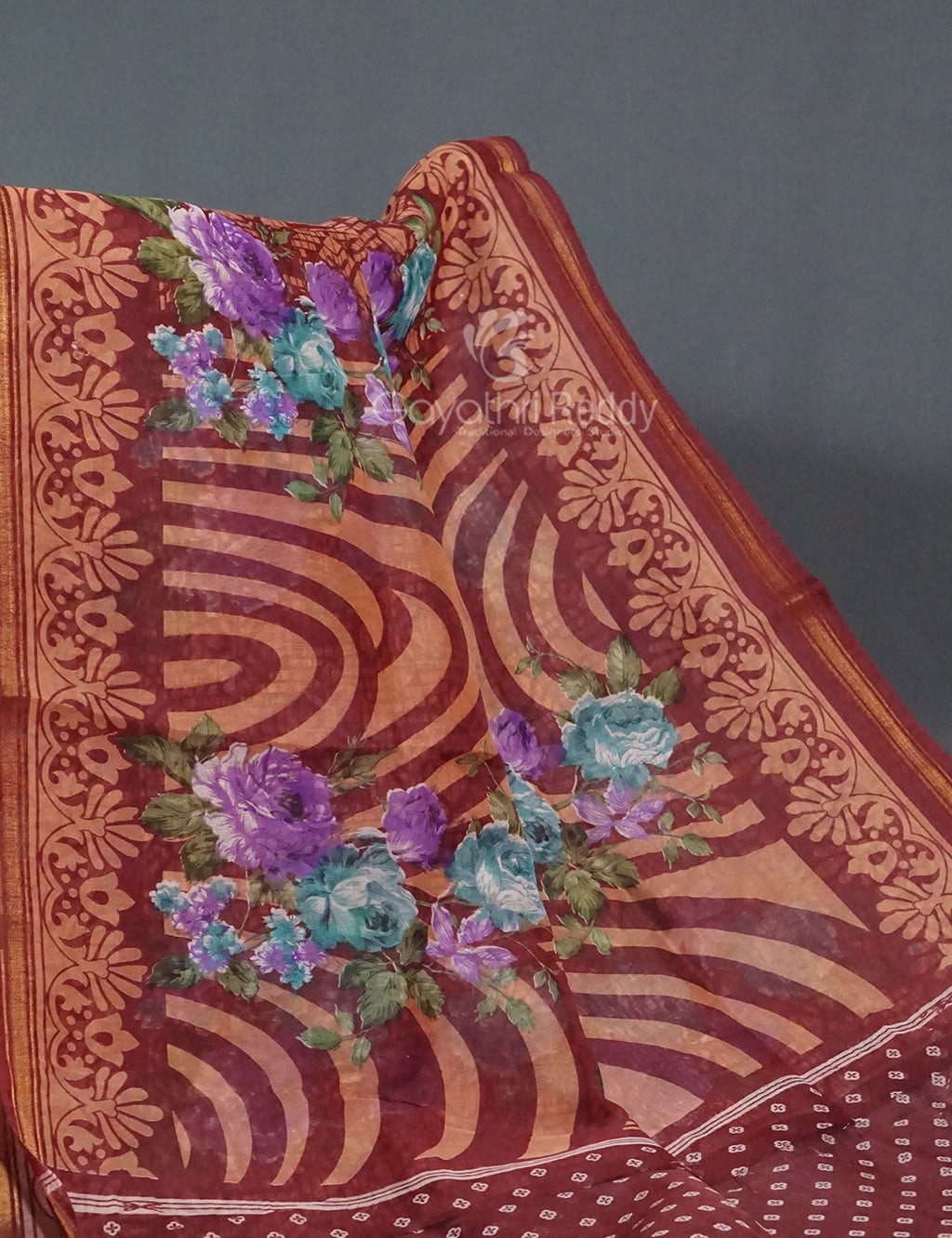 Shades of Maroon Colour Floral Design Semi Chanderi Saree By Gayathri Reddy Designer Studio | Grocsy