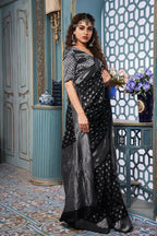 DEIANA'S Beautiful Designer Golden zari Soft Lichi Silk Saree - Black | Grocsy