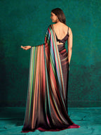 Sangria Striped Digital Printed Satin Saree | Grocsy