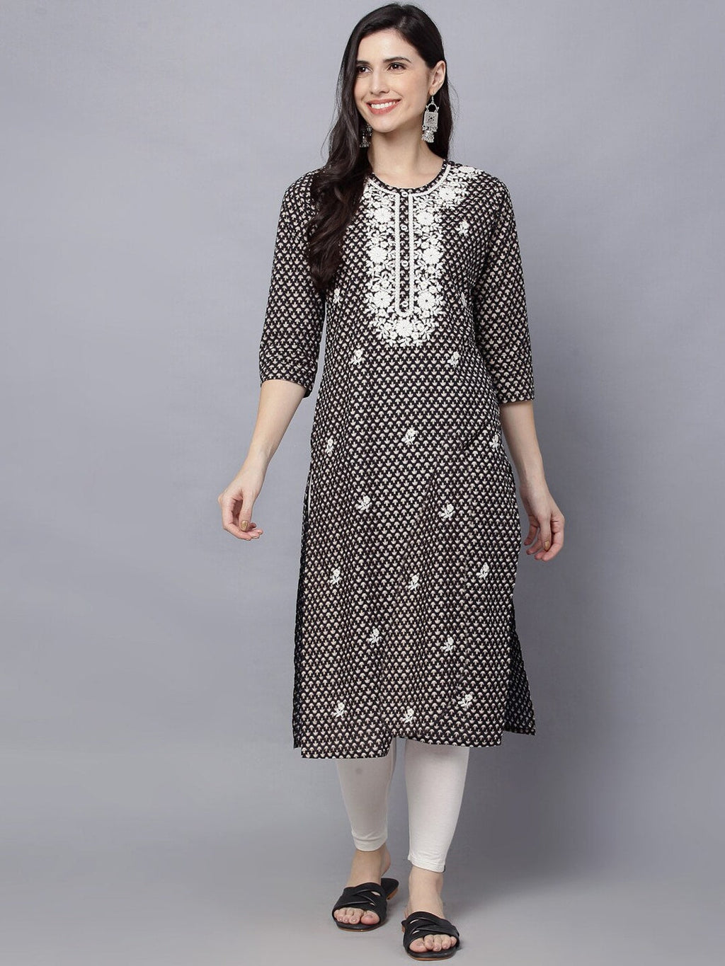HERE&NOW Women Geometric Yoke Design Thread Work Kurta | Grocsy