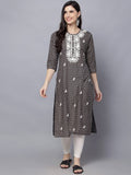 HERE&NOW Women Geometric Yoke Design Thread Work Kurta | Grocsy