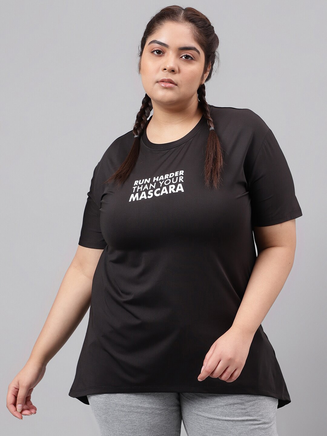 MKH Plus Size Typography Printed Drop Shoulder Sleeves Relaxed Fit Dri-FIT Sports T-Shirt | Grocsy