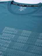 Alcis Men Teal Blue Typography Printed Slim Fit Gym T-shirt | Grocsy