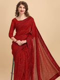 Sangria Maroon Embellished Sequinned Pure Georgette Saree | Grocsy