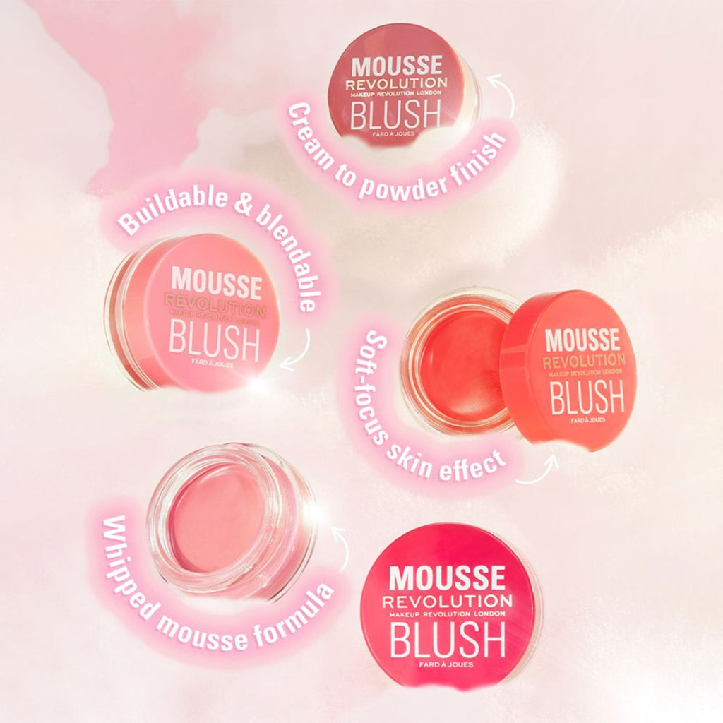 Makeup Revolution Mousse Blush - For Cheeks & Eyes Non Sticky-Soft Focus Effect - Blossom Rose Pink | Grocsy
