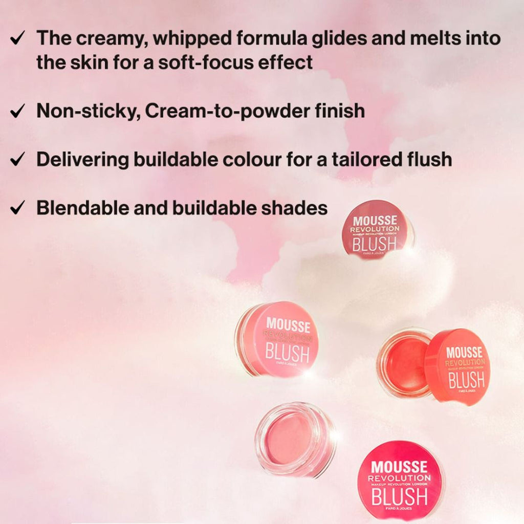 Makeup Revolution Mousse Blush - For Cheeks & Eyes Non Sticky-Soft Focus Effect - Passion Deep pink | Grocsy