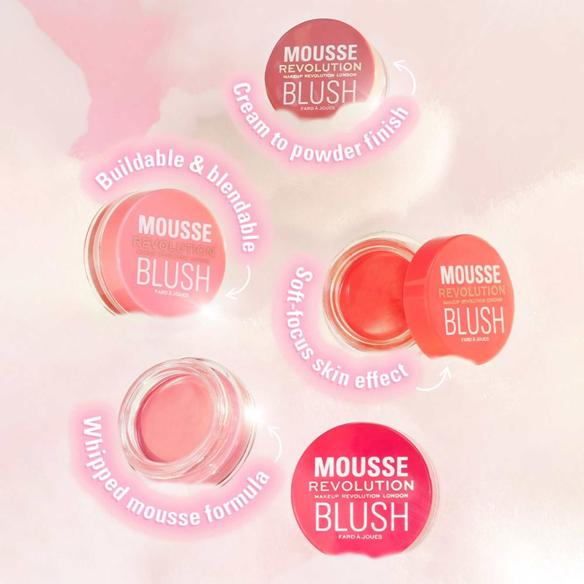 Makeup Revolution Mousse Blush - For Cheeks & Eyes Non Sticky-Soft Focus Effect - Passion Deep pink | Grocsy
