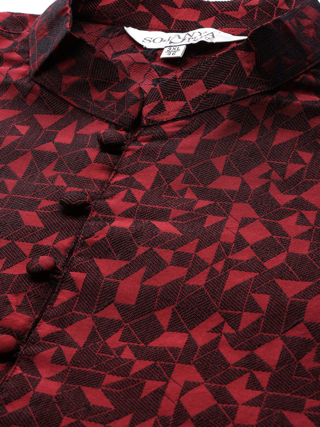 Sojanya Plus Men Plus Size Red & Black Woven Design Straight Kurta | Grocsy