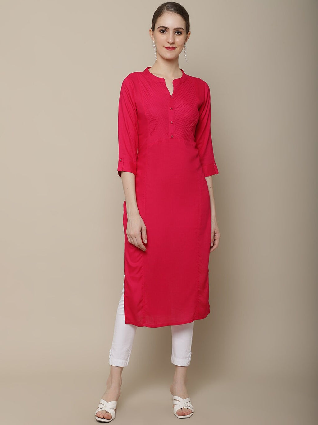 Sangria Women Pink Thread Work Straight Kurta | Grocsy
