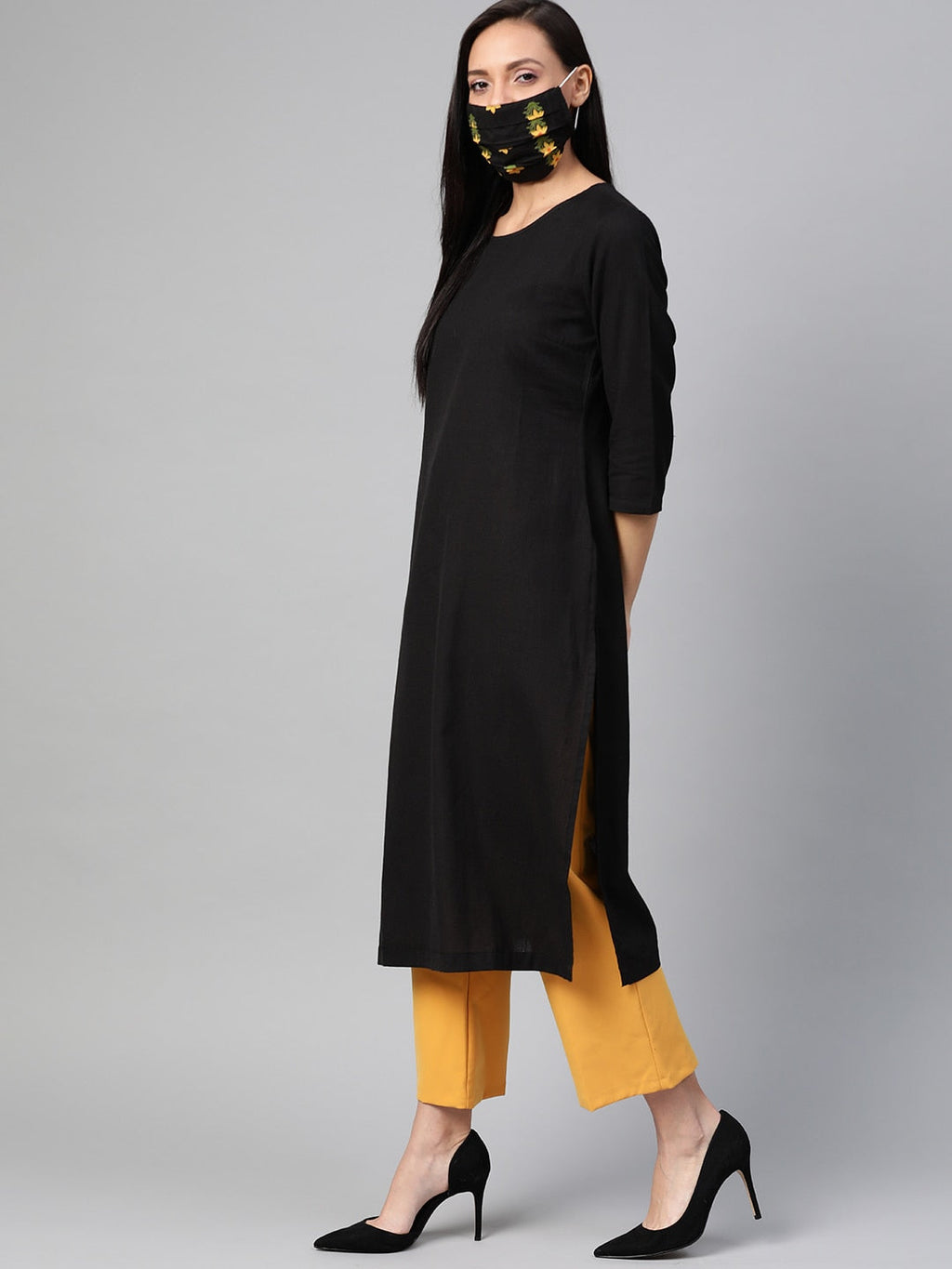 HERE&NOW Women Black Solid Straight Kurta | Grocsy