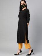 HERE&NOW Women Black Solid Straight Kurta | Grocsy