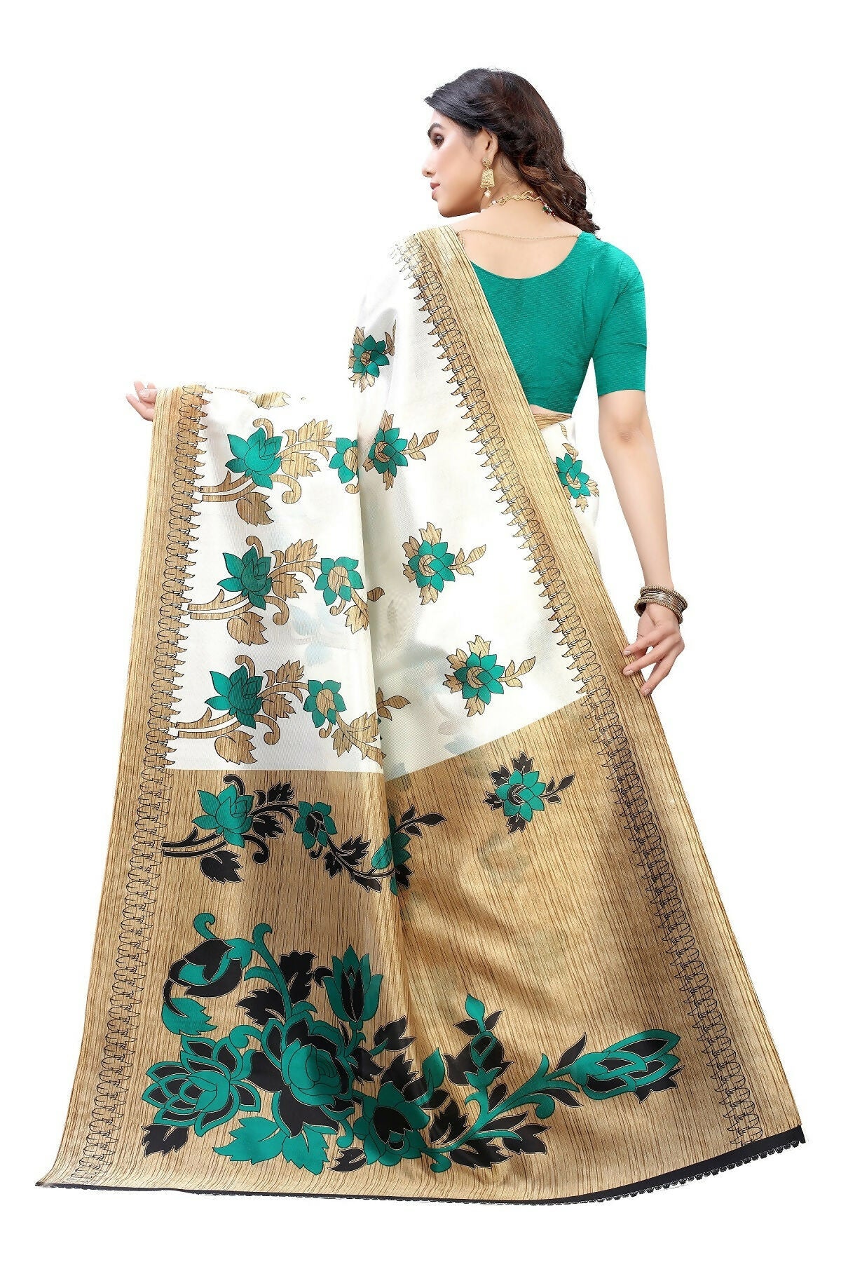 Vamika White Printed Art Silk Saree | Grocsy