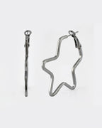 VOJ Women Rhodium Tonned Star Shape Stainless Steel Hoop Earrings
