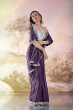 Lavender Satin Rangoli Solid Fancy Designer Saree - Nafisa | Grocsy