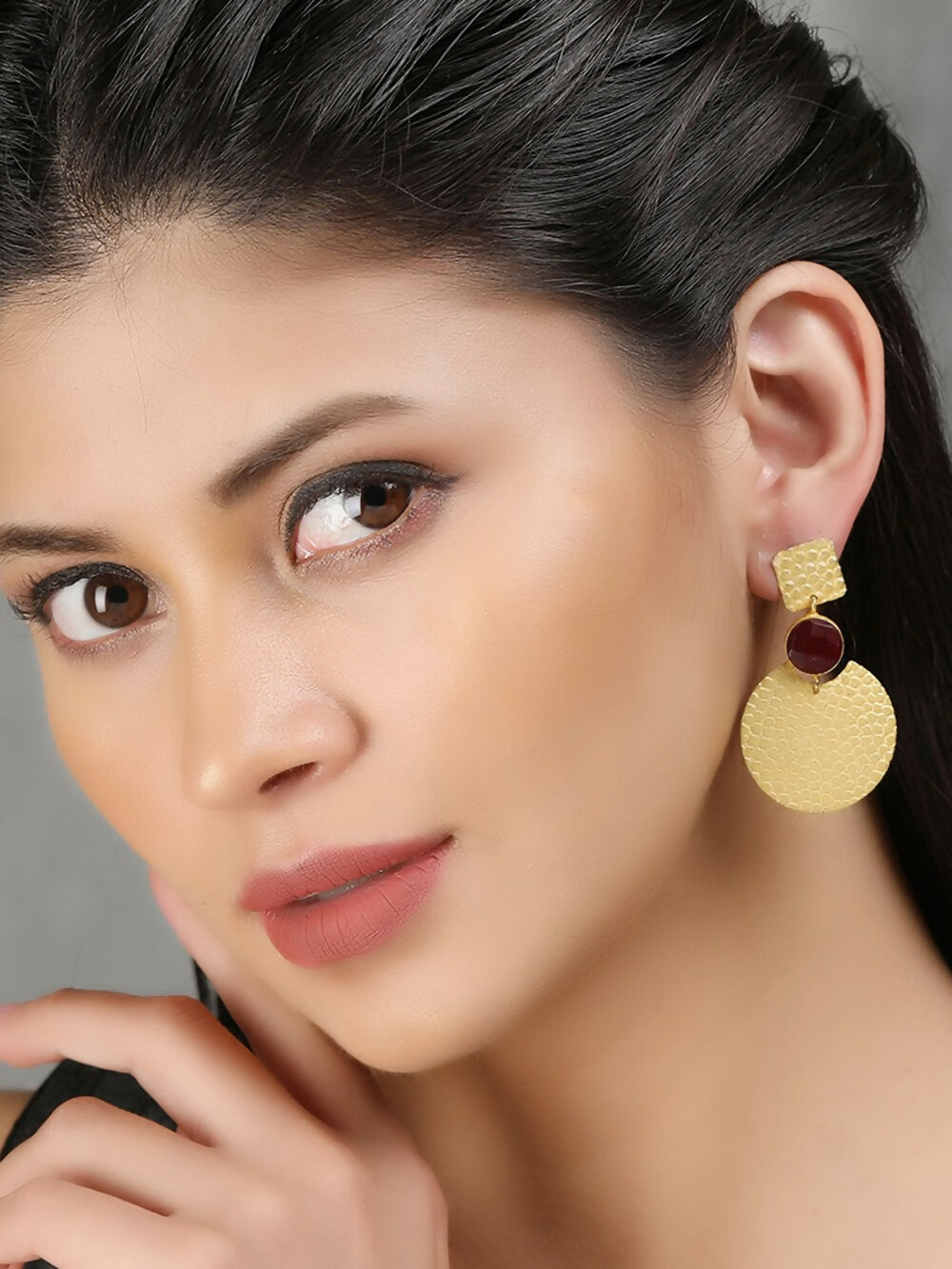 Joban Fashion Women Round Shape Matte Gold Earrings | Grocsy