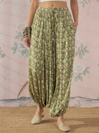 InWeave Apple Green Ikkat Print Harem Pant | Grocsy