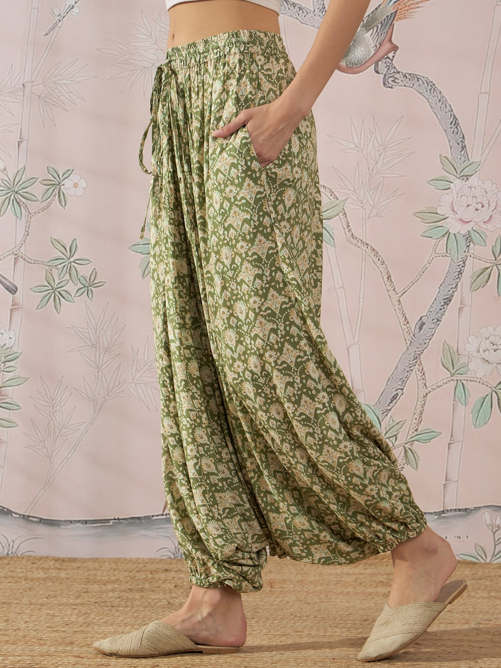 InWeave Apple Green Ikkat Print Harem Pant | Grocsy