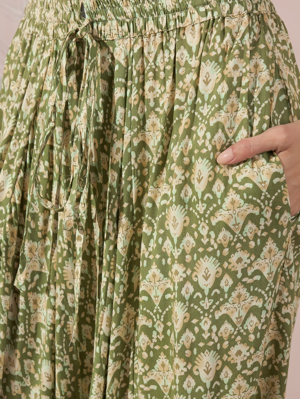 InWeave Apple Green Ikkat Print Harem Pant | Grocsy