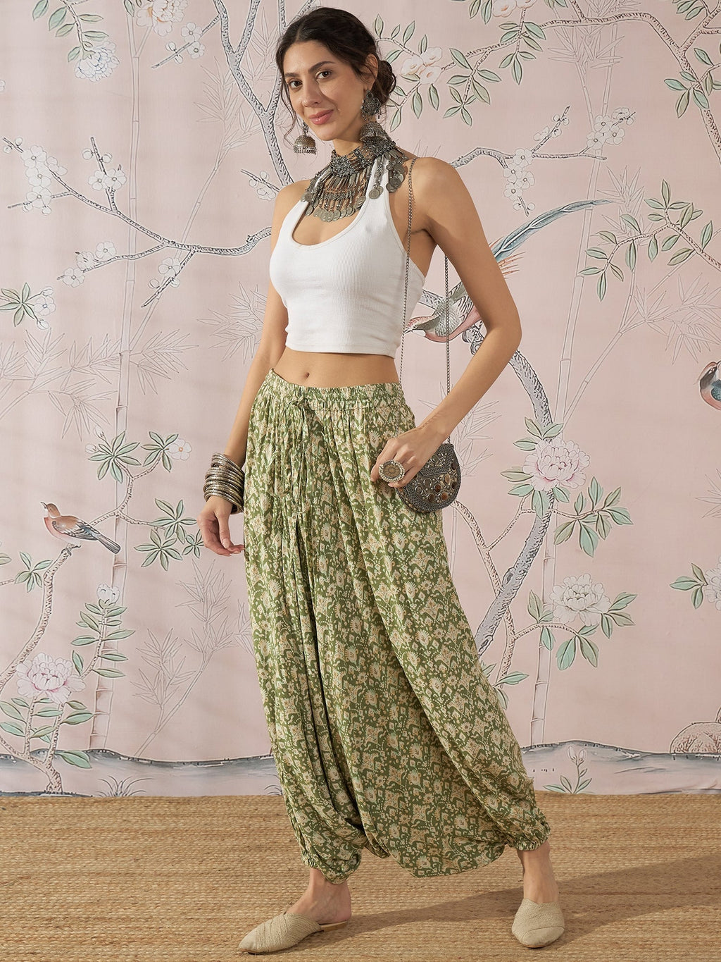 InWeave Apple Green Ikkat Print Harem Pant | Grocsy