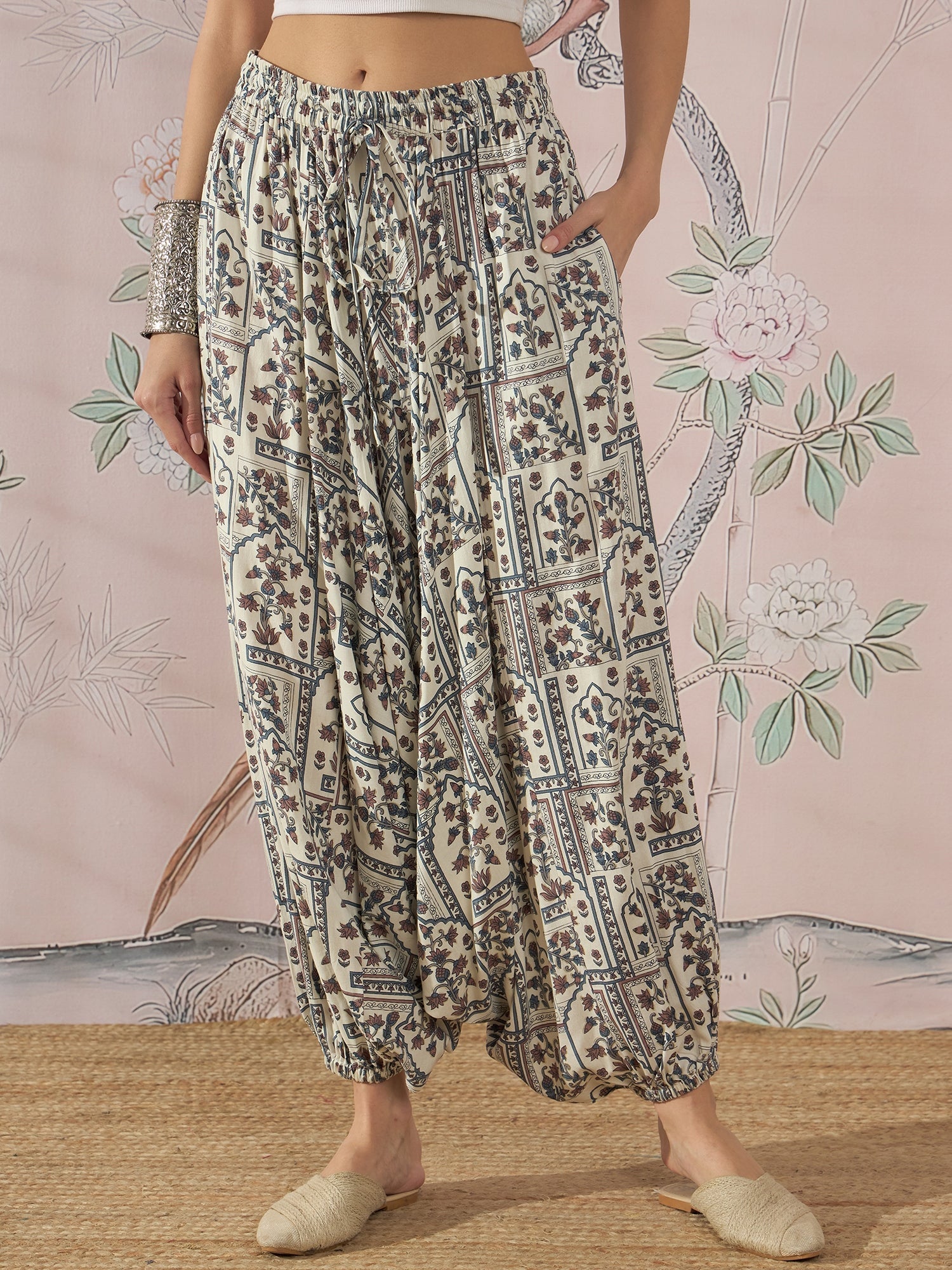 InWeave Cadet Blue Ethnic Window Harem Pant | Grocsy
