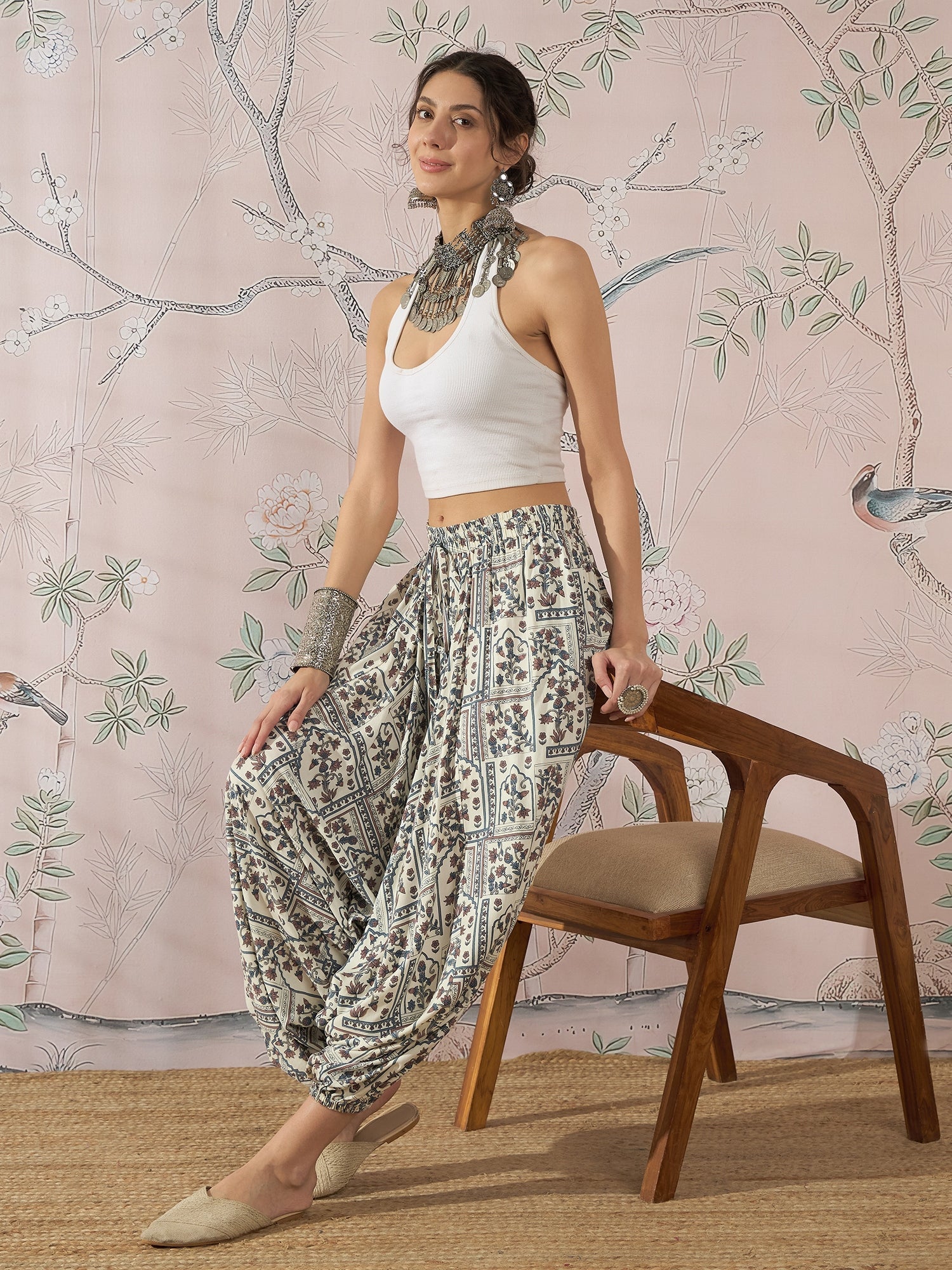 InWeave Cadet Blue Ethnic Window Harem Pant | Grocsy
