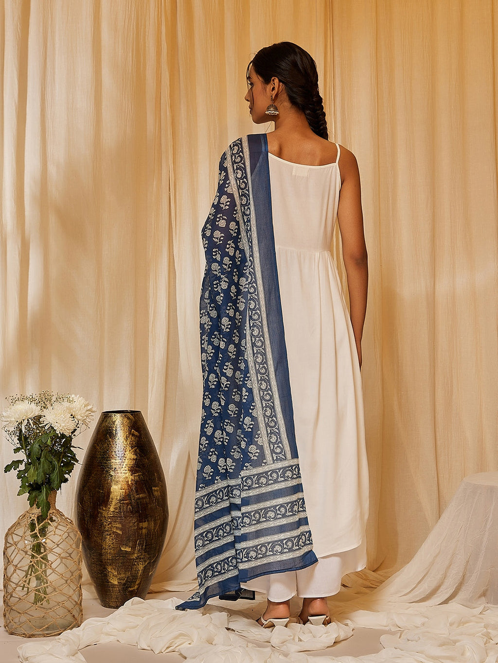 InWeave Women's White Strappy Kurta Palazzo Set | Grocsy