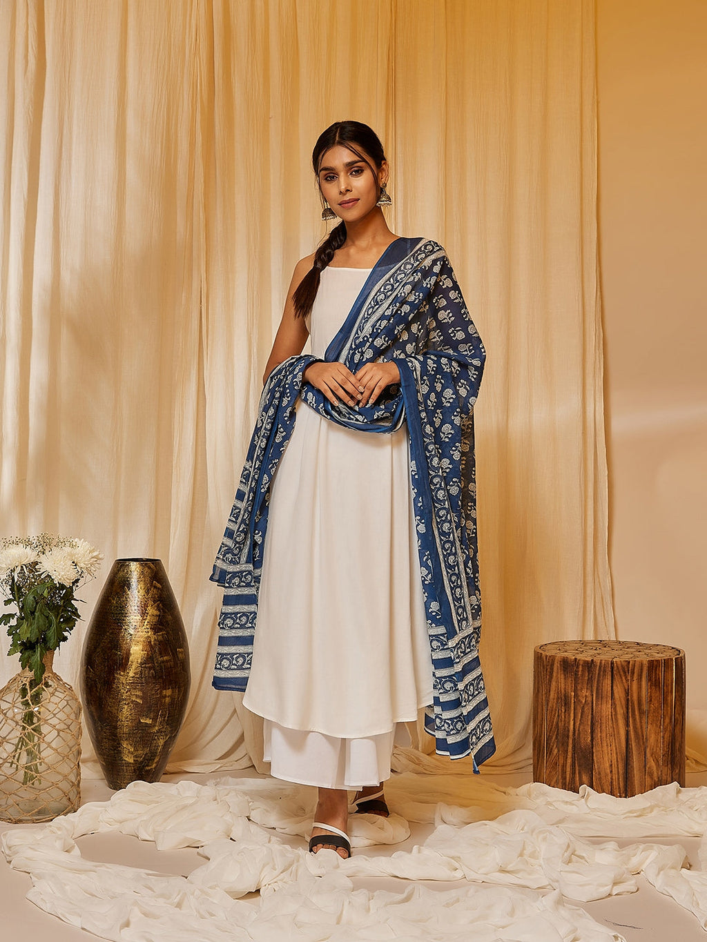 InWeave Women's White Strappy Kurta Palazzo Set | Grocsy